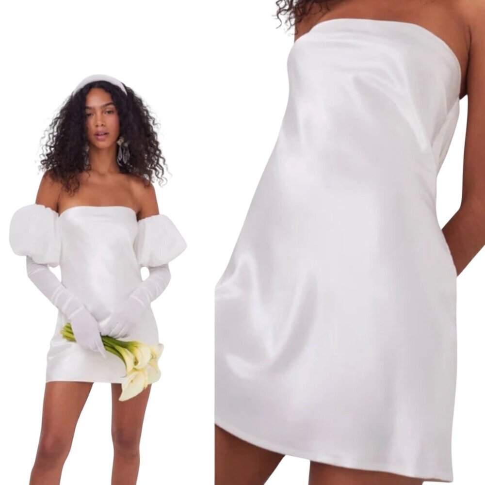 For Love & Lemons Hazel Bridal Mini Dress M Strapless Gloves NWT